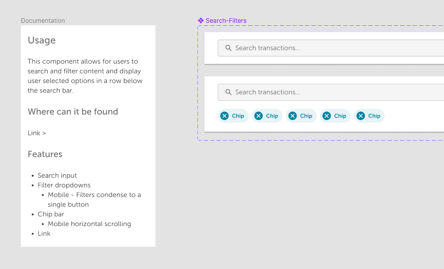 Snapshot of the search component and its documentation